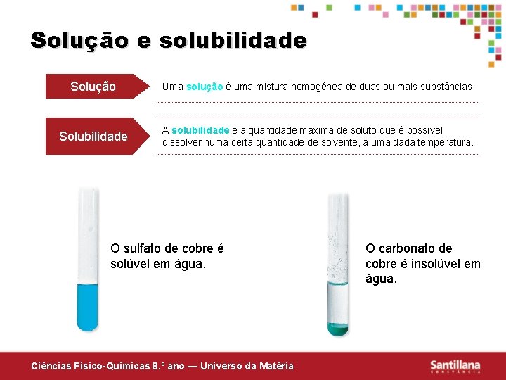 Solução e solubilidade Solução Uma solução é uma mistura homogénea de duas ou mais