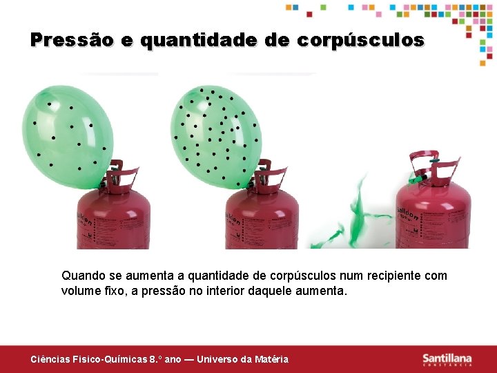 Pressão e quantidade de corpúsculos Quando se aumenta a quantidade de corpúsculos num recipiente