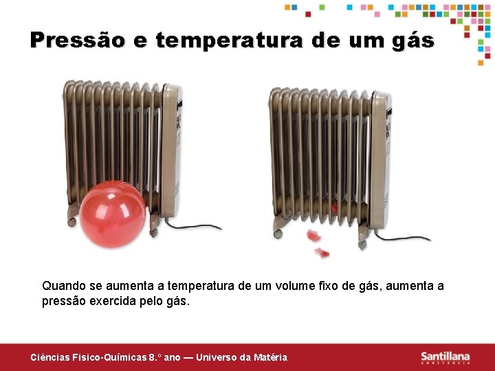 Pressão e temperatura de um gás Quando se aumenta a temperatura de um volume