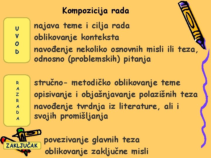 Kompozicija rada U V O D • najava teme i cilja rada • oblikovanje