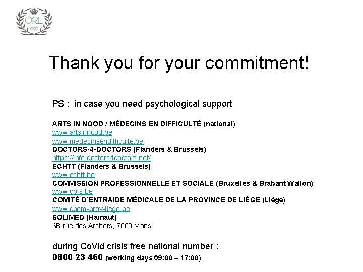 Thank you for your commitment! PS : in case you need psychological support ARTS