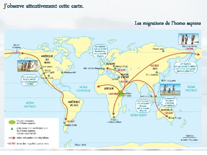 J’observe attentivement cette carte. Les migrations de l’homo sapiens Hatier 2016 J’observe attentivement cette carte. Les migrations de l’homo sapiens Hatier 2016