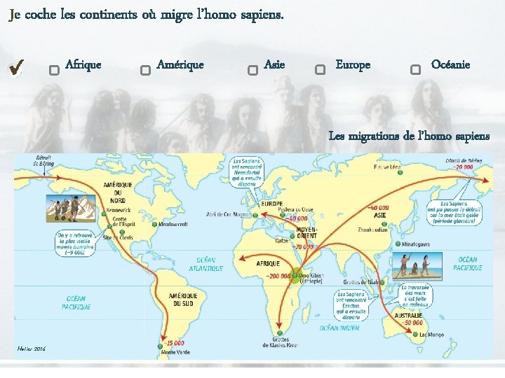 Je coche les continents où migre l’homo sapiens. Afrique Amérique Asie Europe Océanie Les Je coche les continents où migre l’homo sapiens. Afrique Amérique Asie Europe Océanie Les
