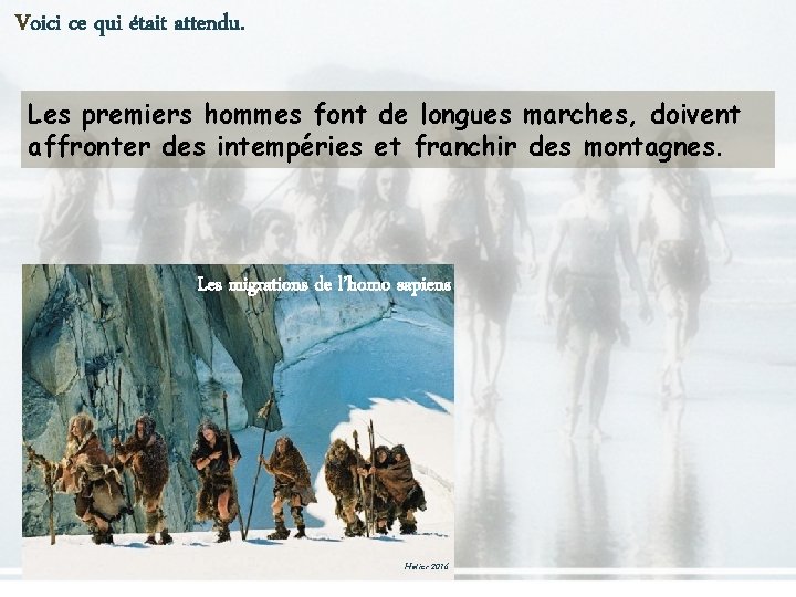 Voici ce qui était attendu. Les premiers hommes font de longues marches, doivent affronter Voici ce qui était attendu. Les premiers hommes font de longues marches, doivent affronter
