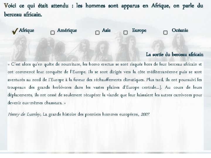 Voici ce qui était attendu : les hommes sont apparus en Afrique, on parle Voici ce qui était attendu : les hommes sont apparus en Afrique, on parle