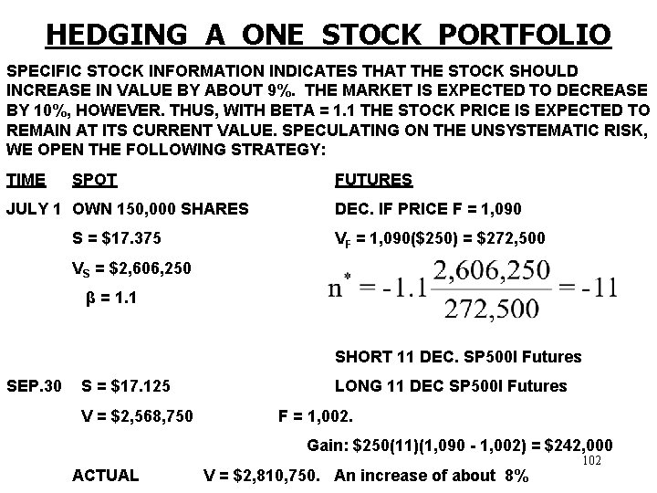 HEDGING A ONE STOCK PORTFOLIO SPECIFIC STOCK INFORMATION INDICATES THAT THE STOCK SHOULD INCREASE