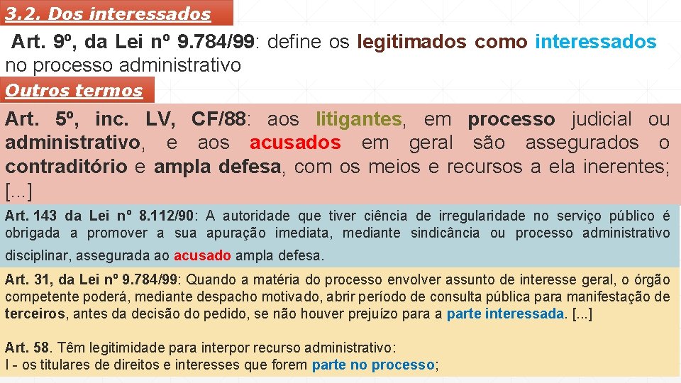 3. 2. Dos interessados Art. 9º, da Lei nº 9. 784/99: define os legitimados