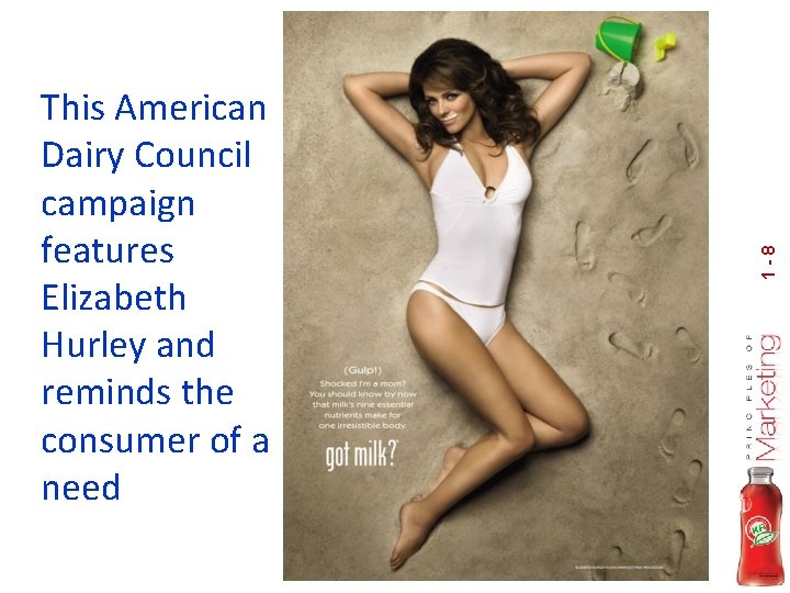 1 -8 This American Dairy Council campaign features Elizabeth Hurley and reminds the consumer