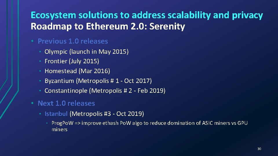 Ecosystem solutions to address scalability and privacy Roadmap to Ethereum 2. 0: Serenity •