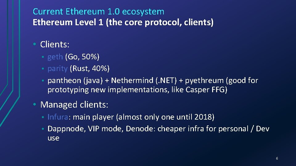 Current Ethereum 1. 0 ecosystem Ethereum Level 1 (the core protocol, clients) • Clients: