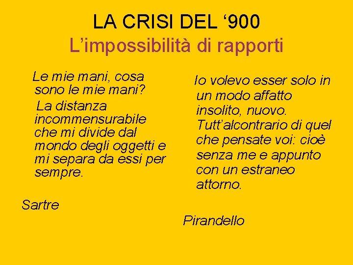 LA CRISI DEL ‘ 900 L’impossibilità di rapporti Le mie mani, cosa sono le