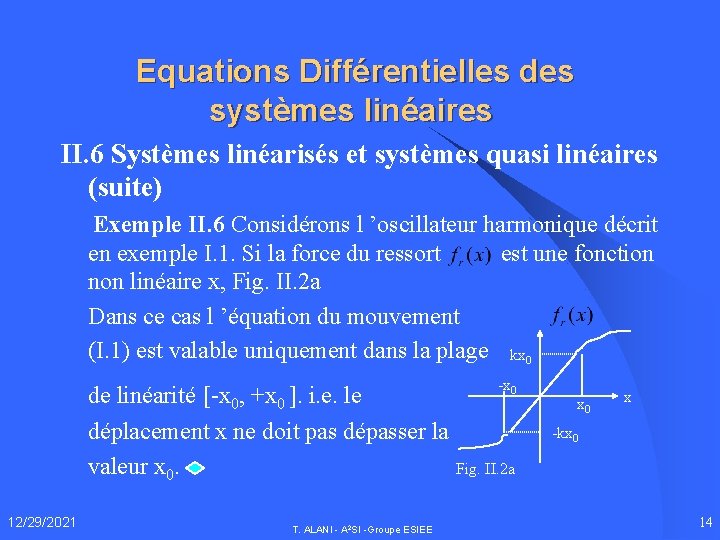 Equations Différentielles des systèmes linéaires II. 6 Systèmes linéarisés et systèmes quasi linéaires (suite)