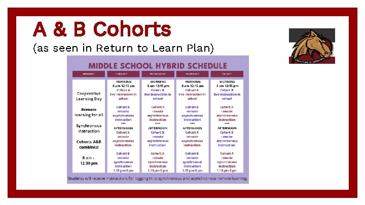 A & B Cohorts (as seen in Return to Learn Plan) 