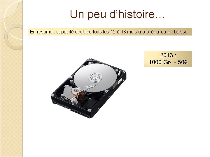 Un peu d’histoire… En résumé : capacité doublée tous les 12 à 18 mois