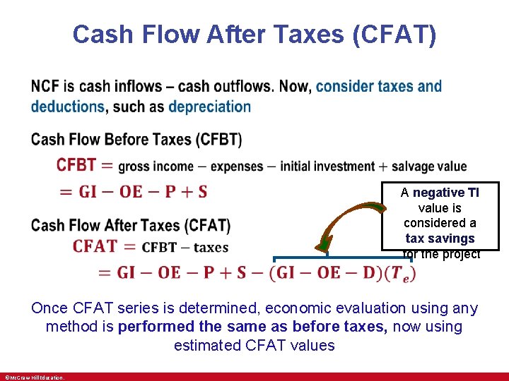 Cash Flow After Taxes (CFAT) • A negative TI value is considered a tax