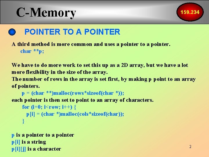 C-Memory 159. 234 POINTER TO A POINTER A third method is more common and