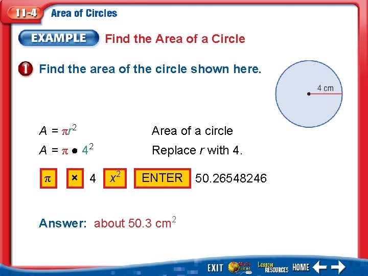 Find the Area of a Circle Find the area of the circle shown here.