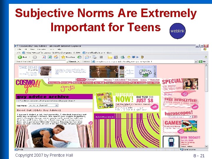 Subjective Norms Are Extremely Important for Teens weblink Copyright 2007 by Prentice Hall 8