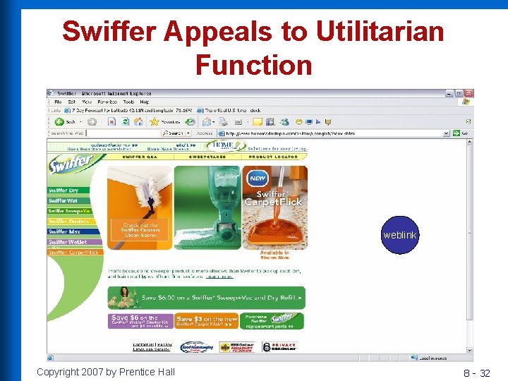 Swiffer Appeals to Utilitarian Function weblink Copyright 2007 by Prentice Hall 8 - 32