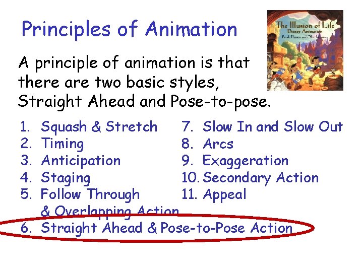 Principles of Animation A principle of animation is that there are two basic styles, Principles of Animation A principle of animation is that there are two basic styles,