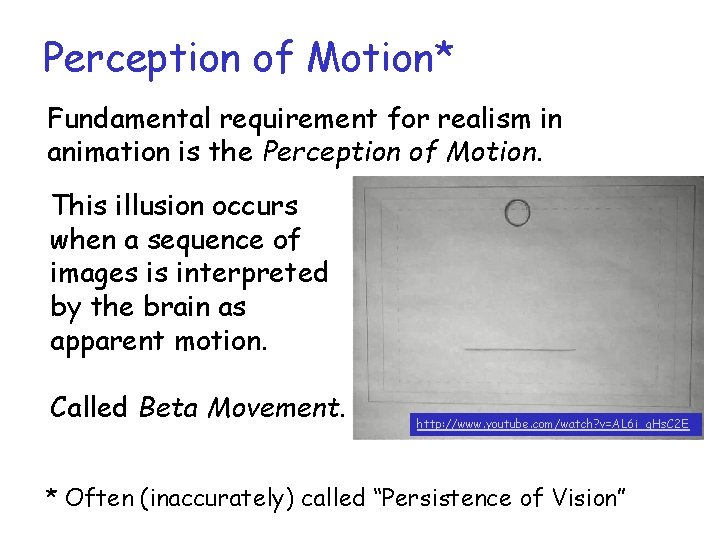 Perception of Motion* Fundamental requirement for realism in animation is the Perception of Motion. Perception of Motion* Fundamental requirement for realism in animation is the Perception of Motion.