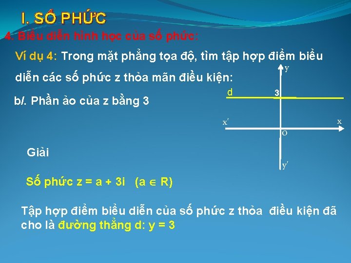 I. SỐ PHỨC 4. Biểu diễn hình học của số phức: Ví dụ 4: