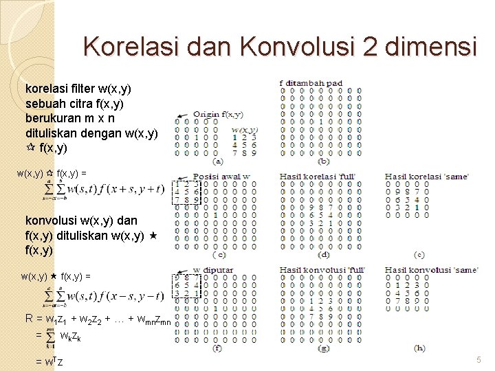 Korelasi dan Konvolusi 2 dimensi korelasi filter w(x, y) sebuah citra f(x, y) berukuran