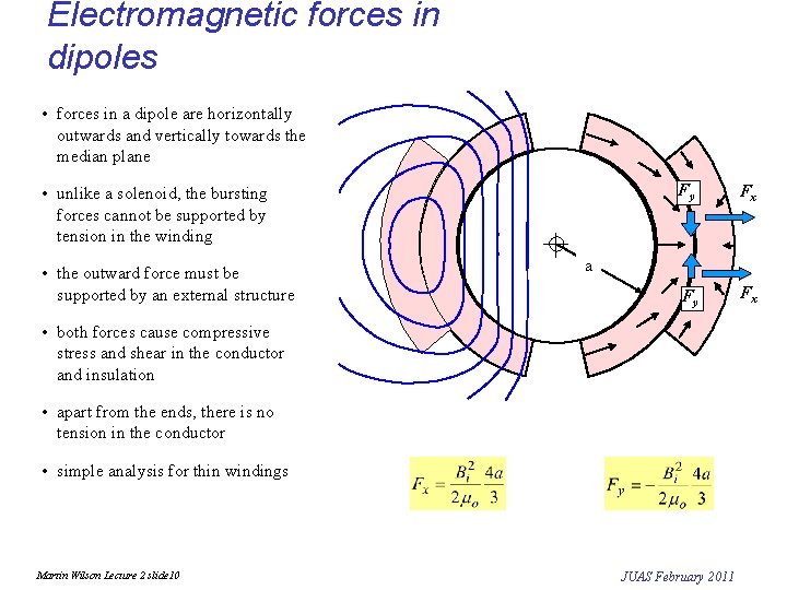 Electromagnetic forces in dipoles • forces in a dipole are horizontally outwards and vertically