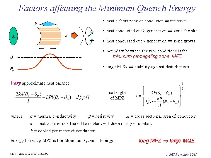Factors affecting the Minimum Quench Energy • heat a short zone of conductor resistive