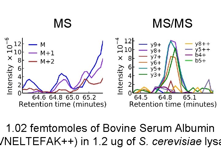 MS MS/MS 1. 02 femtomoles of Bovine Serum Albumin VNELTEFAK++) in 1. 2 ug