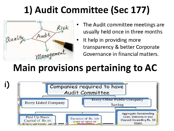 1) Audit Committee (Sec 177) • The Audit committee meetings are usually held once