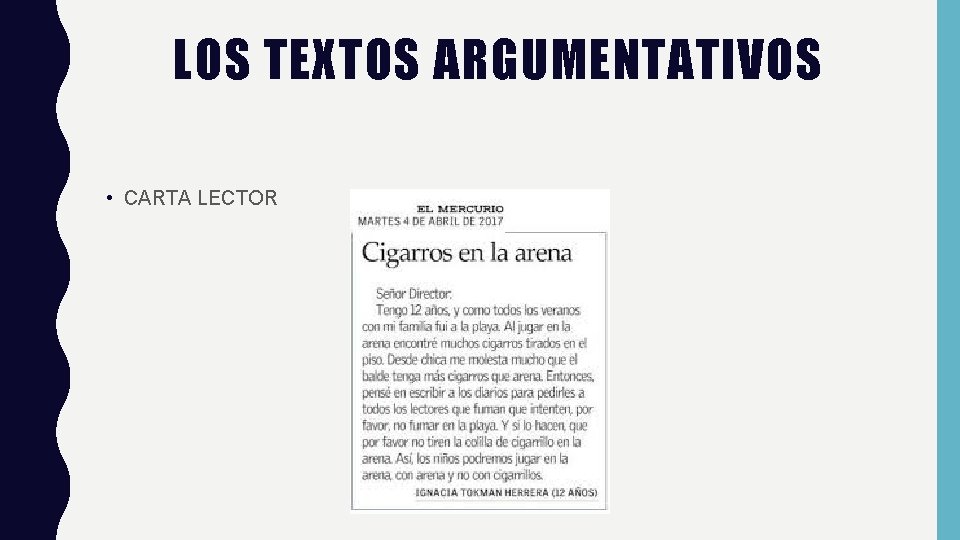 LOS TEXTOS ARGUMENTATIVOS • CARTA LECTOR 