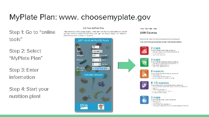 My. Plate Plan: www. choosemyplate. gov Step 1: Go to “online tools” Step 2: