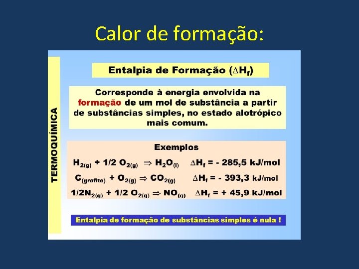 Calor de formação: Calor de formação: