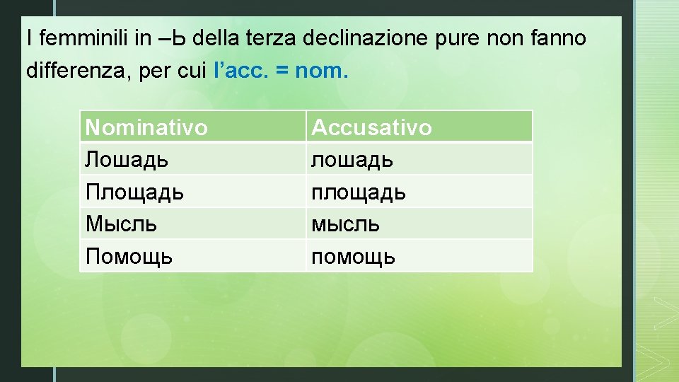 I femminilizin –Ь della terza declinazione pure non fanno differenza, per cui l’acc. =