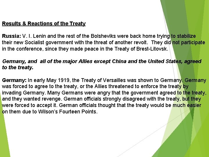 Results & Reactions of the Treaty Russia: V. I. Lenin and the rest of