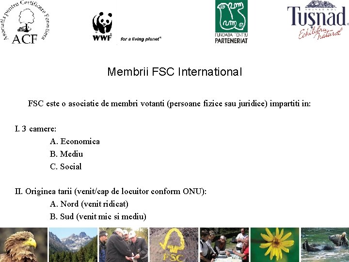 Membrii FSC International FSC este o asociatie de membri votanti (persoane fizice sau juridice)