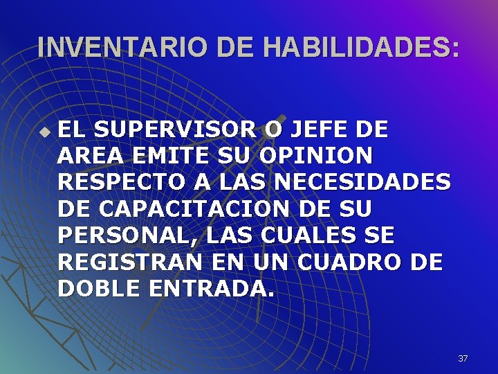 INVENTARIO DE HABILIDADES: u EL SUPERVISOR O JEFE DE AREA EMITE SU OPINION RESPECTO