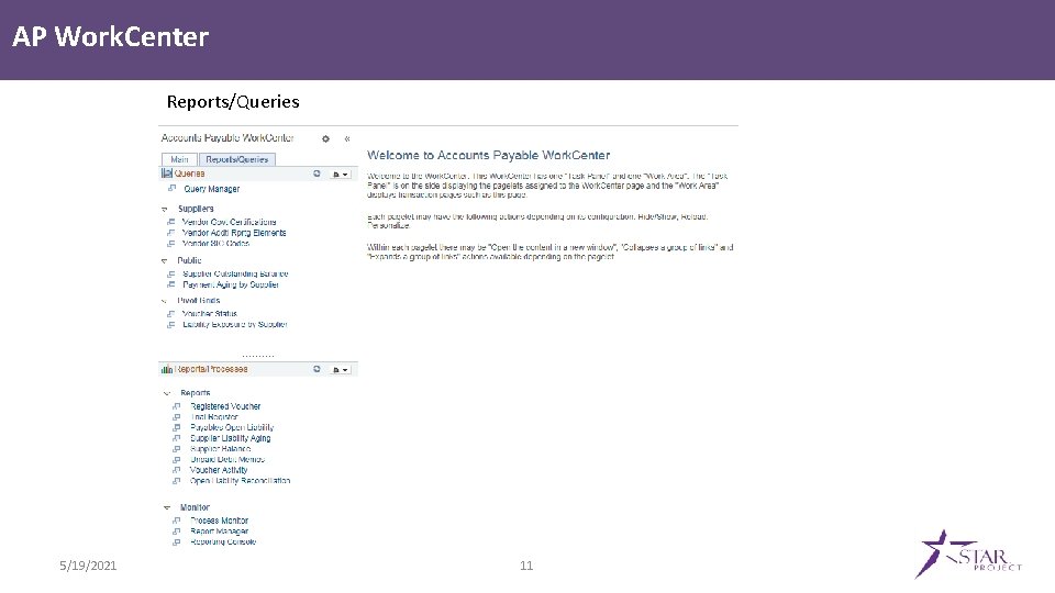 AP Work. Center Reports/Queries 5/19/2021 11 