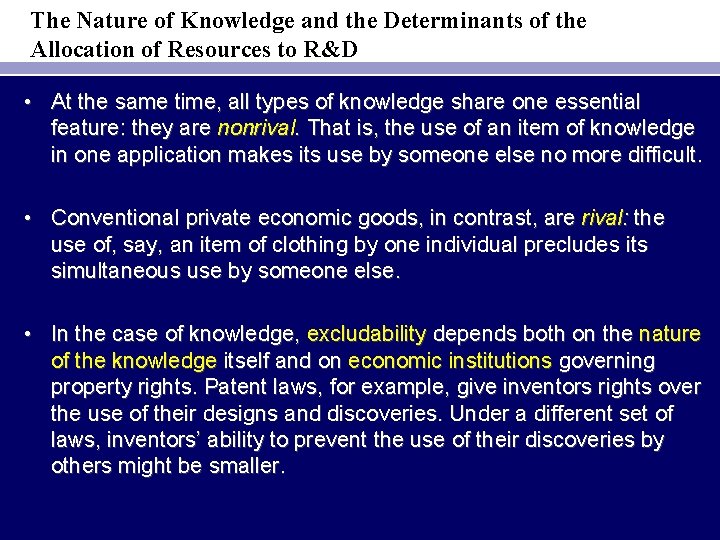 The Nature of Knowledge and the Determinants of the Allocation of Resources to R&D