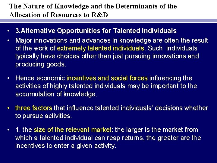 The Nature of Knowledge and the Determinants of the Allocation of Resources to R&D