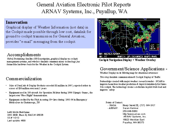 General Aviation Electronic Pilot Reports ARNAV Systems Inc