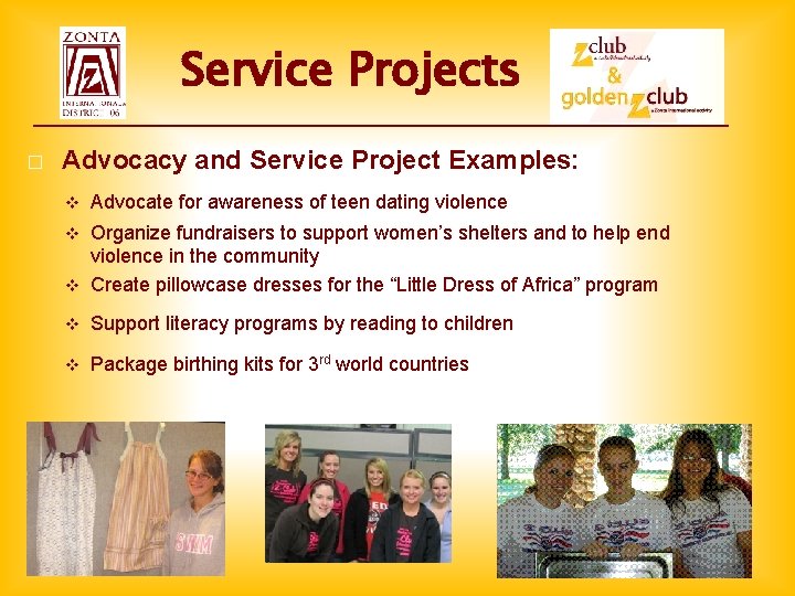 Service Projects � Advocacy and Service Project Examples: v Advocate for awareness of teen Service Projects � Advocacy and Service Project Examples: v Advocate for awareness of teen