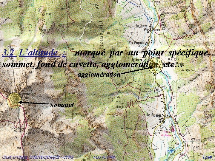 3. 2 L’altitude : marqué par un point spécifique, sommet, fond de cuvette, agglomération, 3. 2 L’altitude : marqué par un point spécifique, sommet, fond de cuvette, agglomération,