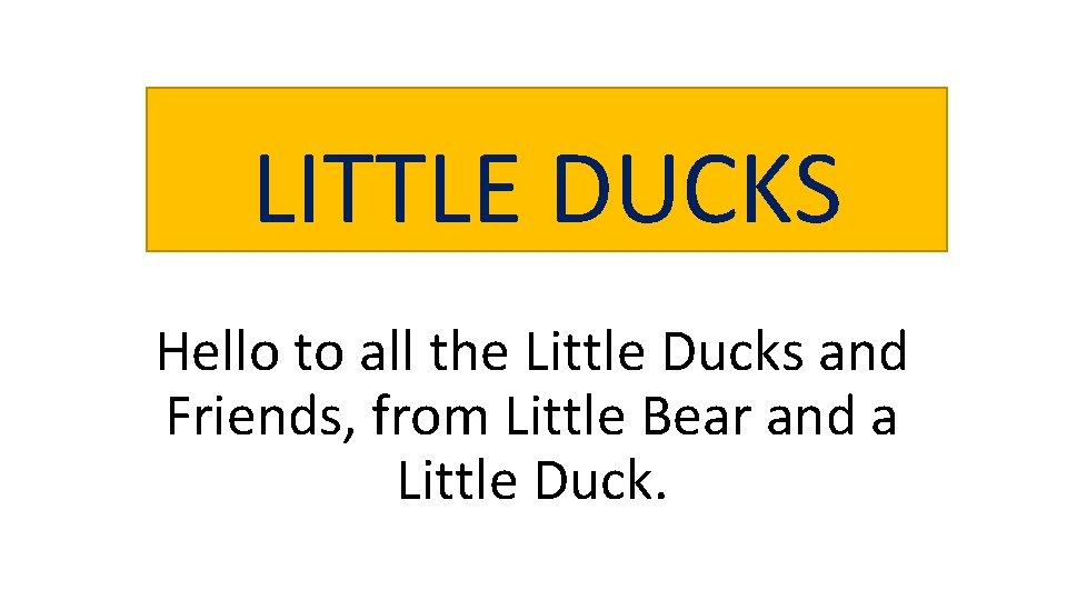 LITTLE DUCKS Hello to all the Little Ducks and Friends, from Little Bear and