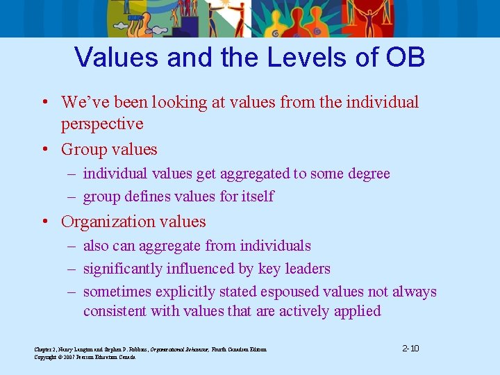 Values and the Levels of OB • We’ve been looking at values from the
