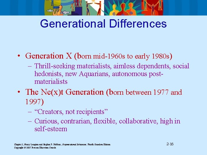 Generational Differences • Generation X (born mid-1960 s to early 1980 s) – Thrill-seeking