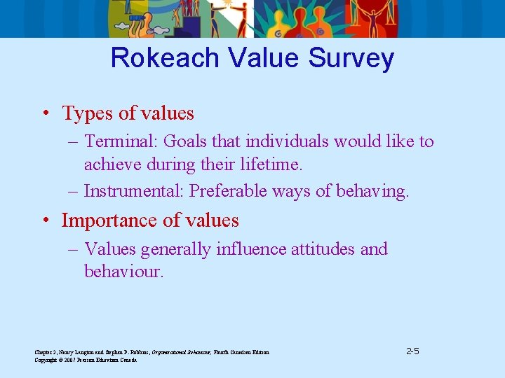 Rokeach Value Survey • Types of values – Terminal: Goals that individuals would like