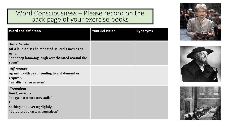 Word Consciousness – Please record on the back page of your exercise books Word