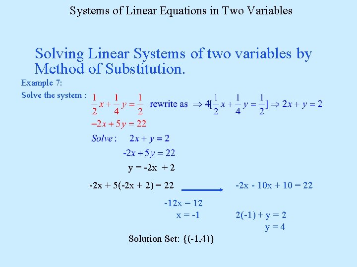 Systems of Linear Equations in Two Variables Solving Linear Systems of two variables by
